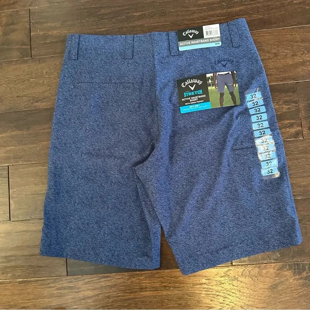 Callaway Golf Shorts Peacoat Blue Mens Size 32 Stretch Waistband NWT Flat Front